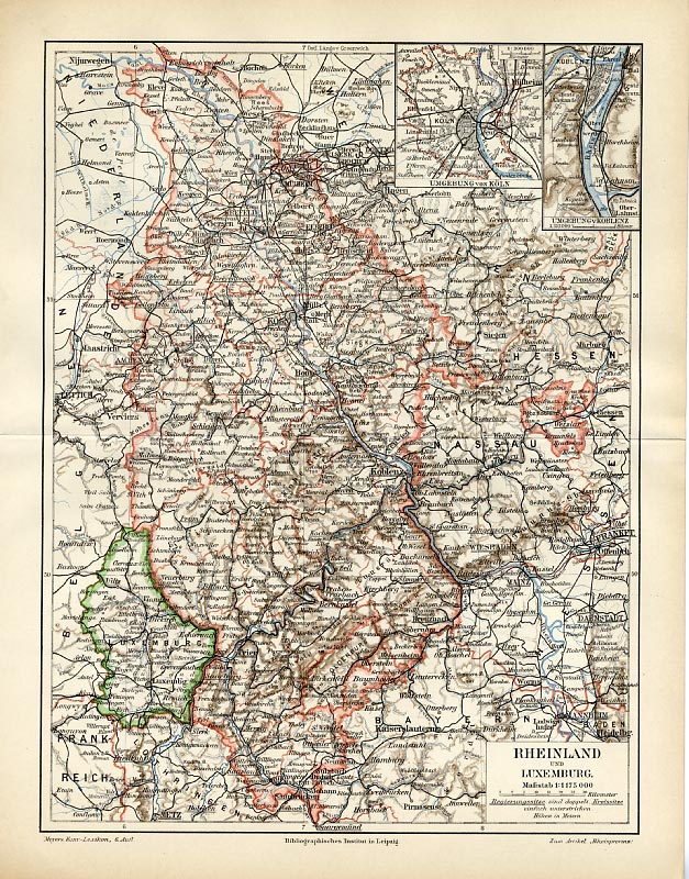 Rheinprovinz Rheinland /& Luxemburg Fläche Bevölkerung Original Karte 1892