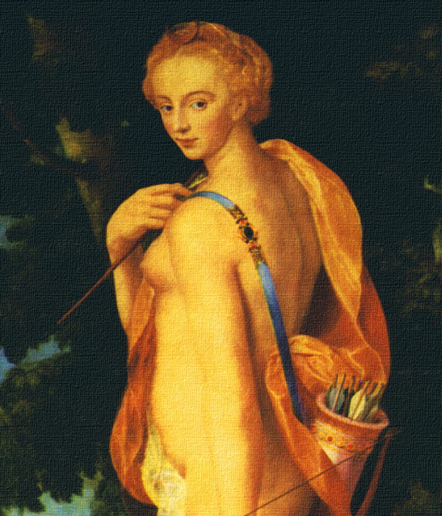 Diana auf der Jagd Jagdbild Göttin Pfeil Bogen Jägerin Hund Wilderer A3 585