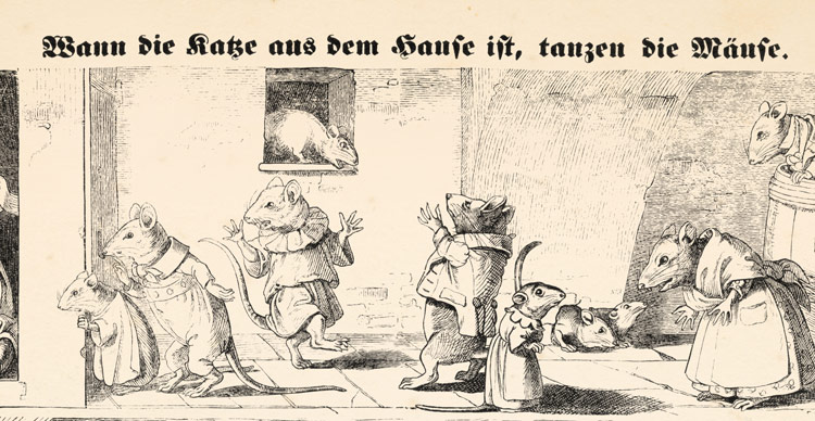 Munchener Bilderbogen Katze Maus Brezel Wein Korn Sw 75 Ebay